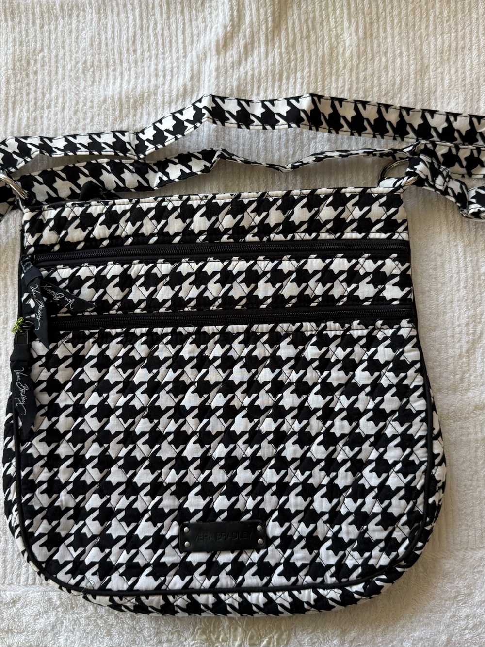 Vera Bradley Black & White Houndstooth Triple zip Crossbody